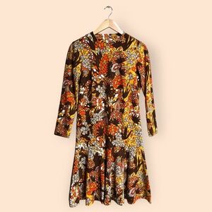 Vintage 60s/70s Retro Mod Go-Go Long Sleeve Swing Dress Stony Brook by Vally S/M